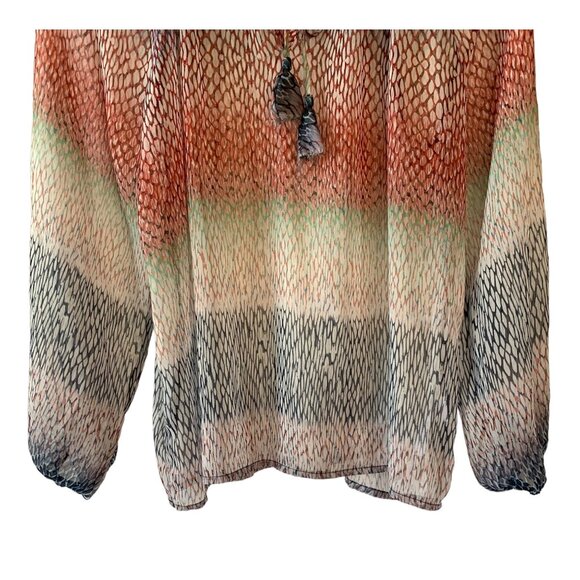 LIVERPOOL Los Angeles Navy + Orange Sheer Printed Women's Peasant Blouse Medium - Picture 7 of 10